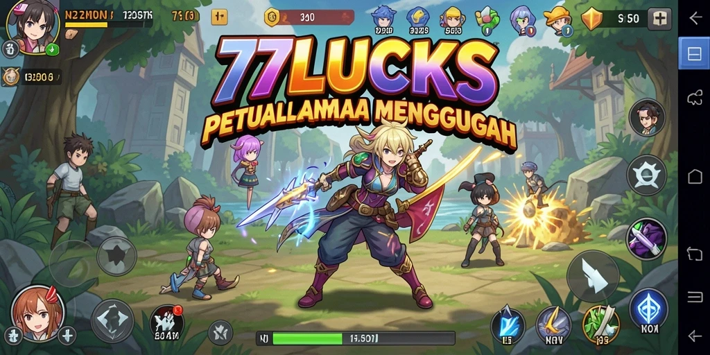 Screenshot gameplay <strong>77LUCKS</strong> dengan karakter anime yang dinamis.