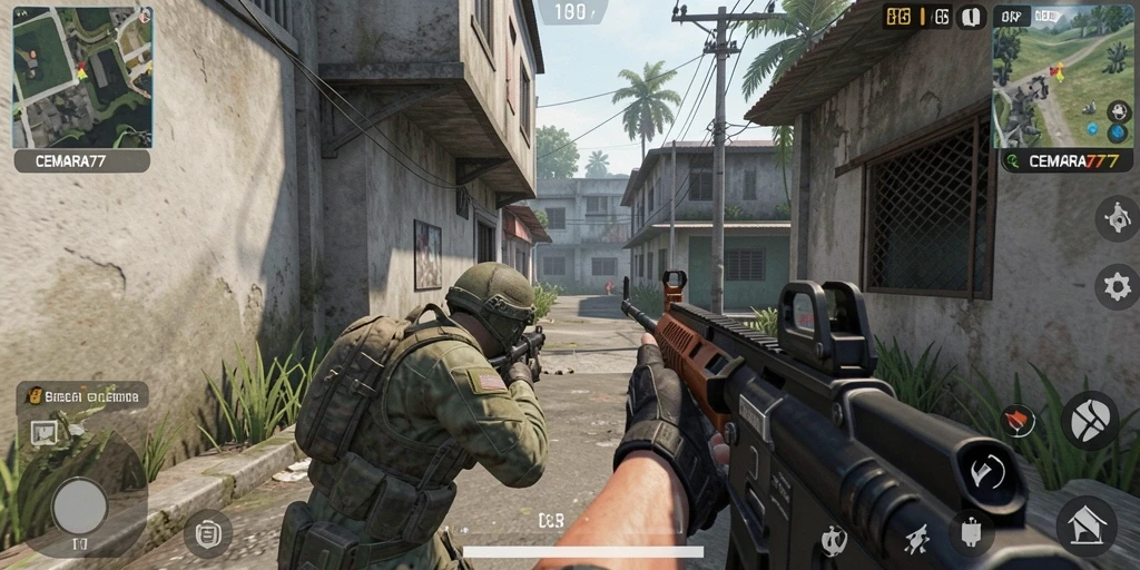 Tangkapan layar gameplay CEMARA77 menampilkan pertempuran yang mendebarkan.