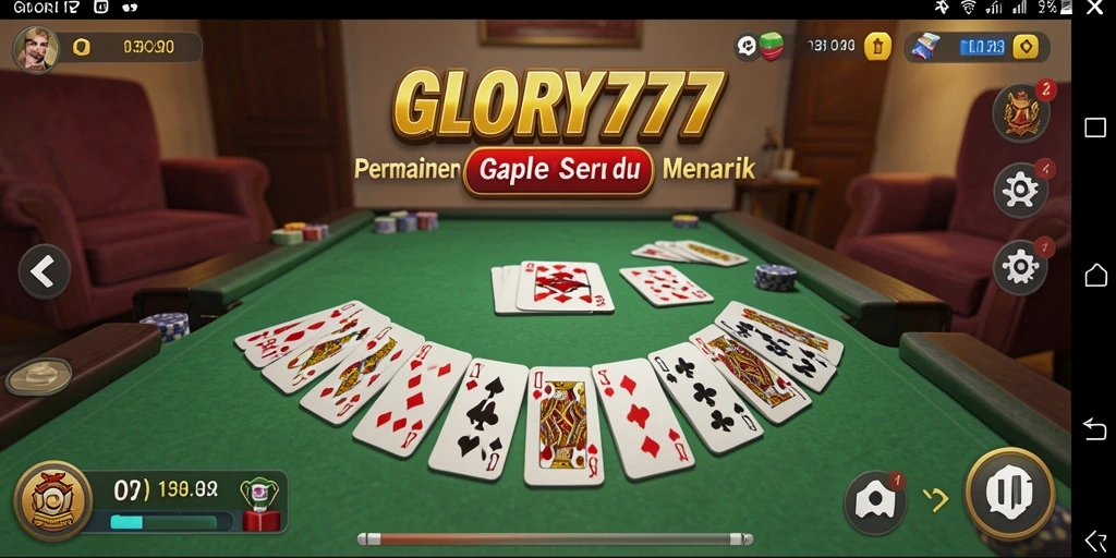 Tampilan gameplay GLORY777 yang menampilkan serunya bermain Gaple.