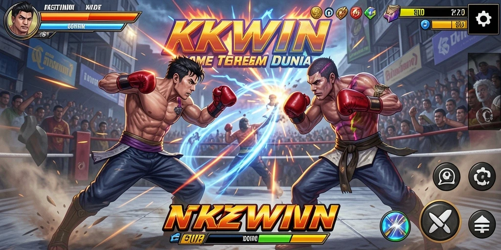 Screenshot menunjukkan pertarungan epik dalam KKWIN dengan karakter yang mendebarkan.
